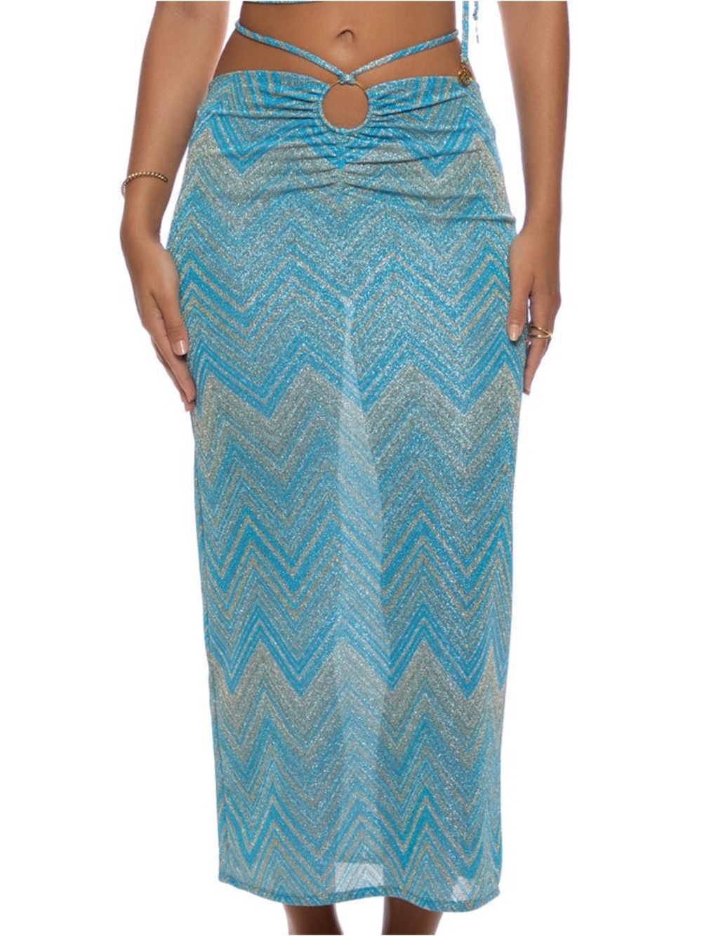 Luli Fama Tidal Shimmer Shirred Blue Chevron Skirt